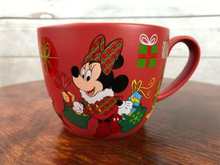 Disney Store Christmas Coffee Mug Minnie Mouse Matte Red Holiday Presents