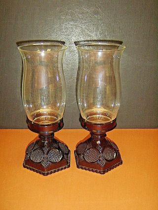 Avon 1876 Cape Cod Ruby Red Glass Hurricane Candle Holder Stands