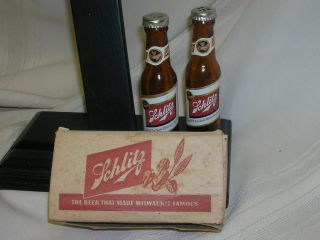 Vintage Schlitz Salt And Pepper Shakers 4 " Tall Advertising