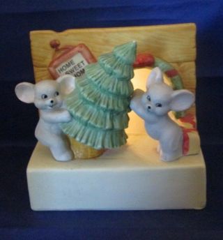 We Wish You A Merry Christmas Lighted Music Box Mice W/ Tree Home Sweet Home