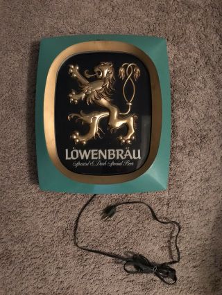Vintage Lowenbrau Beer Light Up Sign W/ 3d Gold Lion