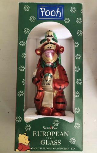 Tigger Glass Ornament Pooh Santa’s Best European Style Hand Crafted Mouth Blown