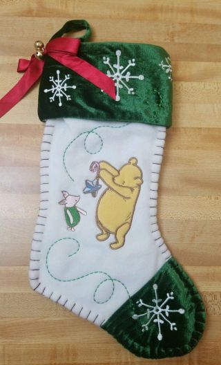 Disney Classic Winnie The Pooh And Piglet Christmas Stocking Green White