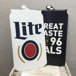 2 Miller Lite Beer Can Aluminum Wall Signs Decor Man Cave Bar Pub Game Room.