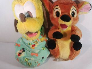 Disney Parks Baby Pluto The Dog W/ Blanket & Bambi Disney Baby 10 " Euc