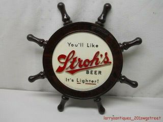 Vintage Hard Plastic Ship Wheel " Strohs " Beer Advertising Sign (nr)