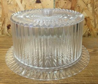 2 - Pc Vintage Faceted Diamond Plastic Cake Plate Cover Starburst Retro