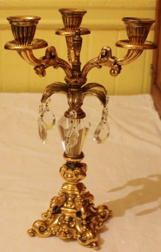 Vintage Italian Gold Glass Prism Candelabra Candle Holder