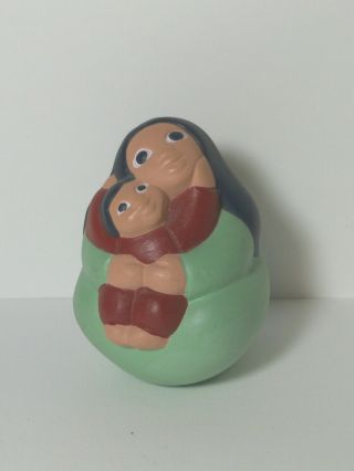 Mother And Child Son Hand Painted Round Bottom Figurine