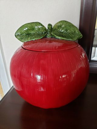 Vintage Iandola Mold Glazed Large Red Apple Cookie Jar Canister