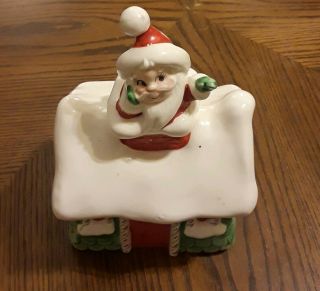 Vintage Lefton Santa On The Roof Christmas Cookie Jar See Details