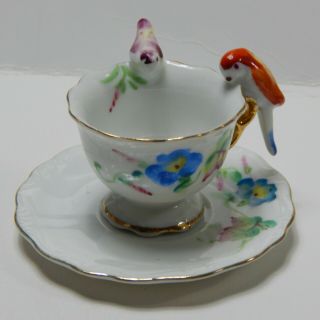 Porcelain / Bone China Mini Tea Cup And Saucer With Birds On The Cups Rim