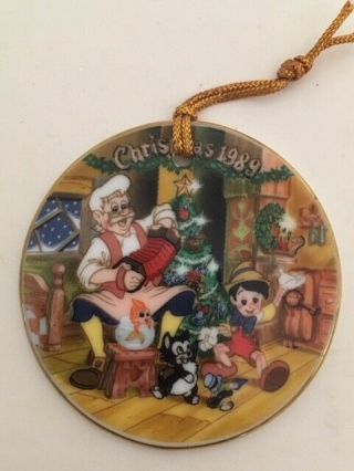 1989 Disney Pinocchio Porcelain Xmas Ornament Disc Disneyland Japan Vintage D2