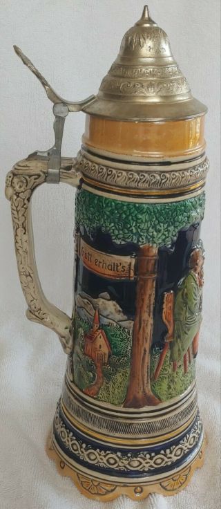 Vintage Beer Stein From Germany And Musical,  Colorful And 13.  5 Inches Tall.