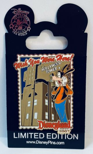 Disney Dlr Wish You Were Here 2007 Tower Of Terror Goofy Le 1000 Pin