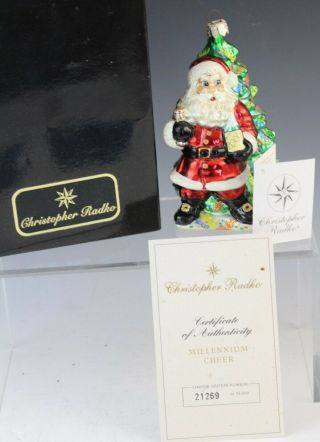 Millennium Cheer 2000 Christopher Radko Art Glass Santa Claus Christmas Ornament