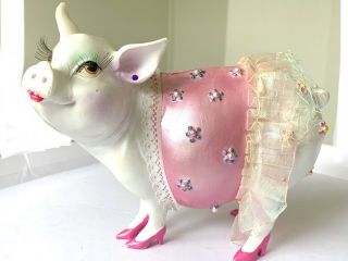 Piggy Bank Lady Pig Pink Tutu Pink And White Body Pink Heels Makeup Face