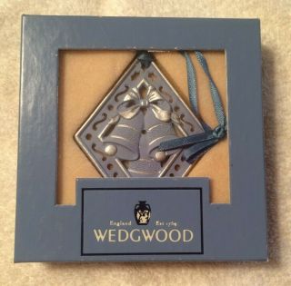 Wedgewood Blue Diamond Shape Jasperware Silver Bells Christmas Ornament.