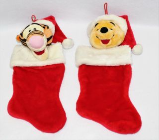 Disney Winnie The Pooh & Tigger Pair Plush Red Christmas Stockings 18 "