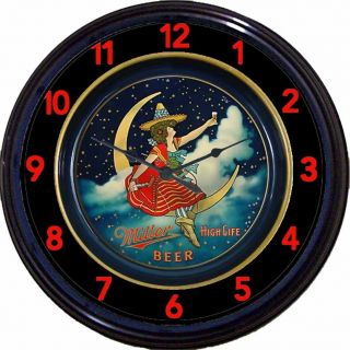 Miller High Life Beer Tray Wall Clock Milwaukee Moon Girl Ale Man Cave 10 "