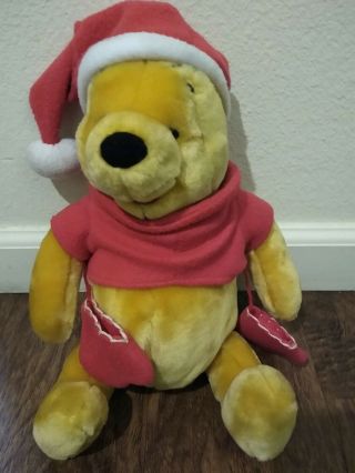 Disney Christmas Pooh Bear Plush With Santa Hat And Mittens