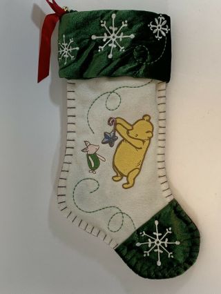 Disney Classic Winnie The Pooh And Piglet Christmas Stocking Green White A5