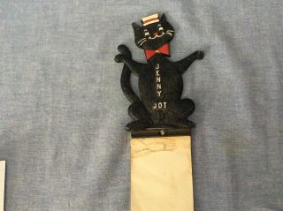 Vintage Jenny Jot Metal Kitchen Wall Mount Memo Note Pad Holder Black Cat