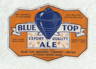 Beer Label - Canada - Blue Top Export Quality Ale - Kitchener,  Ontario