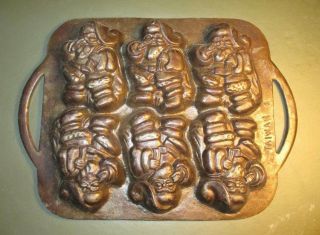 Vintage Cast Iron Santa Claus Christmas 6 Cookie Muffin Baking Mold Pan Taiwan