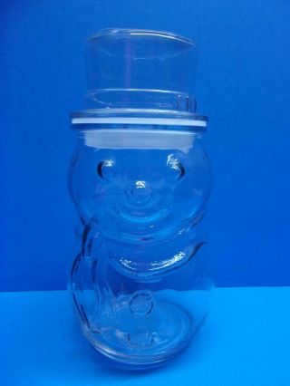 Vintage Libbey Clear Glass Snowman Canister Jar W Lid Christmas Candy Apothecary