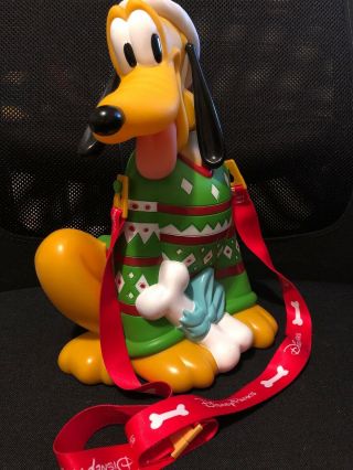 Disney Park Popcorn Bucket Pluto Christmas Green Sweater Holiday Limited Release