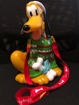 Disney Park Popcorn Bucket Pluto Christmas Green Sweater Holiday Limited Release 2