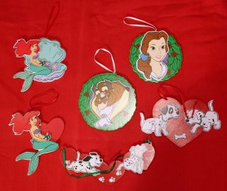 6 Disney Christmas Ornaments,  Beauty & The Beast,  Little Mermaid,  101 Dalmatians