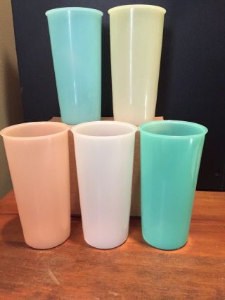 5 Vintage Tupperware Cups Glasses Pastel Tumblers Juice 8 Oz