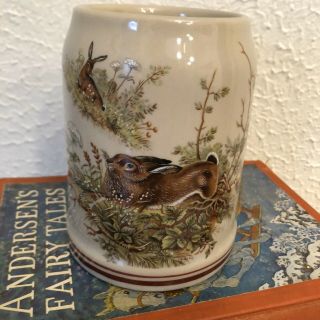 Vintage Klaus Stroder Rabbit Deer Stein Mug.  5 L German Stoneware