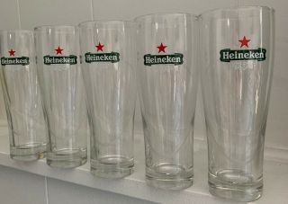 Heineken Pilsner Beer Glasses Set Of 5,  0.  25l 6.  5 " Tall Red Star White Leaves
