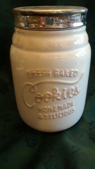 Vintage White Cookie Jar With Lid