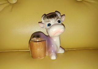 Vintage Purple Cow Bull Kitchen Toothpick Holder Barrel No Chips Japan