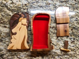 Carver Dans Hand Crafted Wood Angel Wings Jewelry Trinket Puzzle Box Brown Multi 3