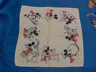 1930s Mickey Mouse Band Illustrated Childs Cotton Hankie