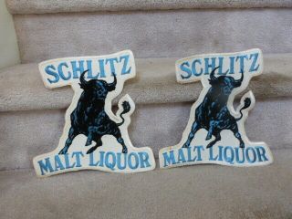 2 Htf Vintage Embroidered Schlitz Malt Liquor Bull Beer Jacket Patch 10 " X10 "