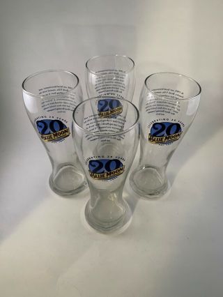 Blue Moon Beer 20th Anniversary Pilsner Glasses 16 Oz.  Set Of 4