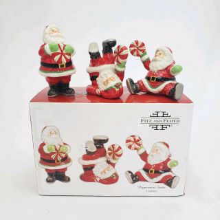 Set Of 3 Fitz And Floyd Santa Clause Figurines Christmas Peppermint Tumblers