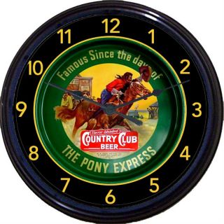 Pony Express Country Club Beer Tray Wall Clock St Joseph Mo Sacramento Cowboy