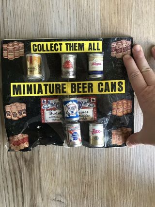 1970s Vtg Miniature Beer Cans In Package Michelob Hamms Pearl Busch