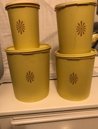 Vintage Yellow Tupperware 4 Canister Set With Lids