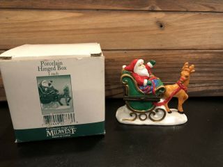 Midwest Of Cannon Falls Santa In Sleigh Porcelain Hinged Christmas Trinket Box