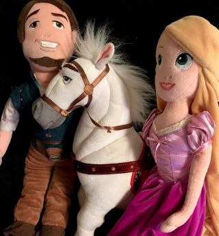 Disney Tangled Rapunzel,  Maximus And Flynn Ryder Plush Set/3 20” Dolls Guc