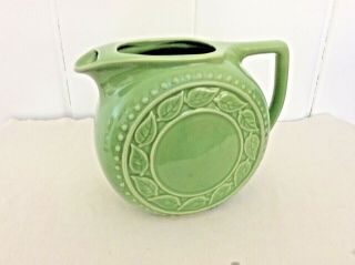 Home Again.  Green Pitcher With Leaf Motif,  Heavy And Sturdy