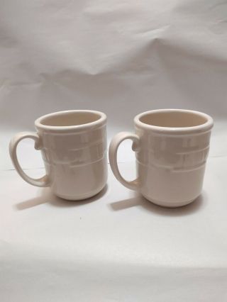 2 Longaberger Pottery Coffee Mug Cup Woven Tradition Pottery Ivory White Usa